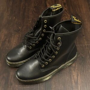 Dr. Martens Zavala Black Boots with Yellow Stitching